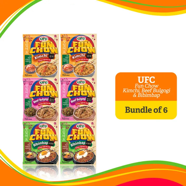 UFC Fun Chow Korean-Style Rice Mix Kimchi, Bibbimbap and Bulgogi Bundle of 6