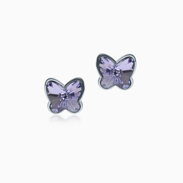 Cased Butterfly S Silver Crystal Earrings - Prov Lavender