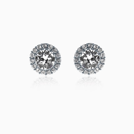 Crusted Rounds Silver Crystal Earrings