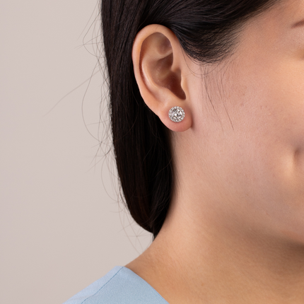 Crusted Rounds Silver Crystal Earrings