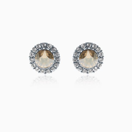 Crusted Rounds Silver Crystal Earrings