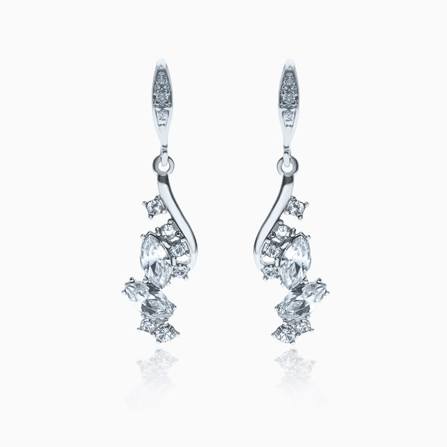 Dangling Twinklers Silver Crystal Earrings - Crystal