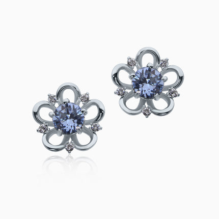 Ornate Sak Silver Crystal Earrings