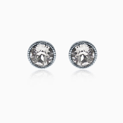 Rope Rounds L Silver Crystal Earrings