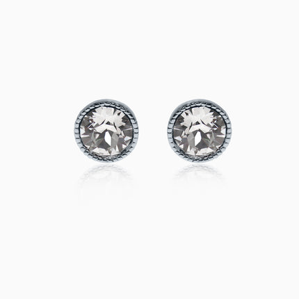 Rope Rounds M Silver Crystal Earrings - Crystal