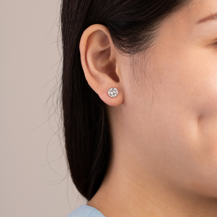Rope Rounds M Silver Crystal Earrings - Crystal