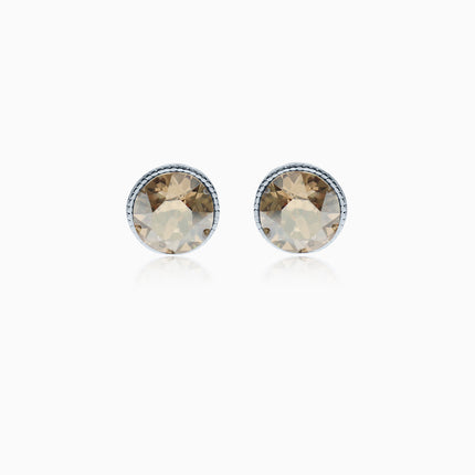 Rope Rounds S Silver Crystal Earrings