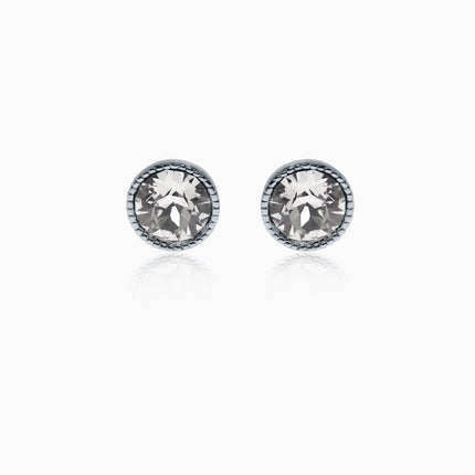 Rope Rounds S Silver Crystal Earrings
