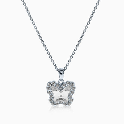 Studded Butterfly Silver Crystal Necklace