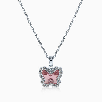Studded Butterfly Silver Crystal Necklace