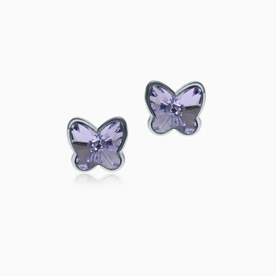 Cased Butterfly S Silver Crystal Earrings - Prov Lavender