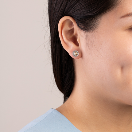 Crusted Rounds Silver Crystal Earrings