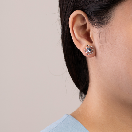 Ornate Sak Silver Crystal Earrings