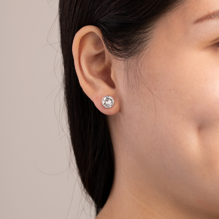 Rope Rounds L Silver Crystal Earrings