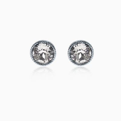 Rope Rounds M Silver Crystal Earrings - Crystal