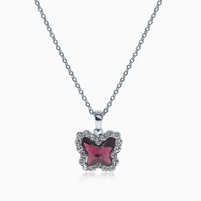 Studded Butterfly Silver Crystal Necklace