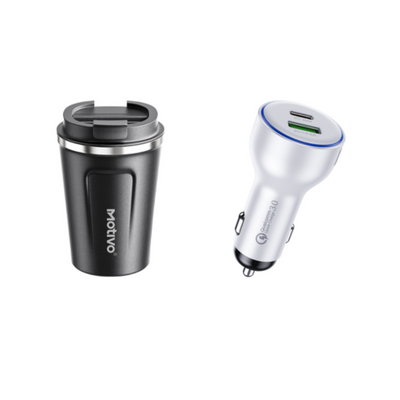 F50 Stainless steel thermal cup Black + D11 Car-mount charger  with PD 20W