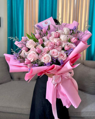 Pink roses and tulips